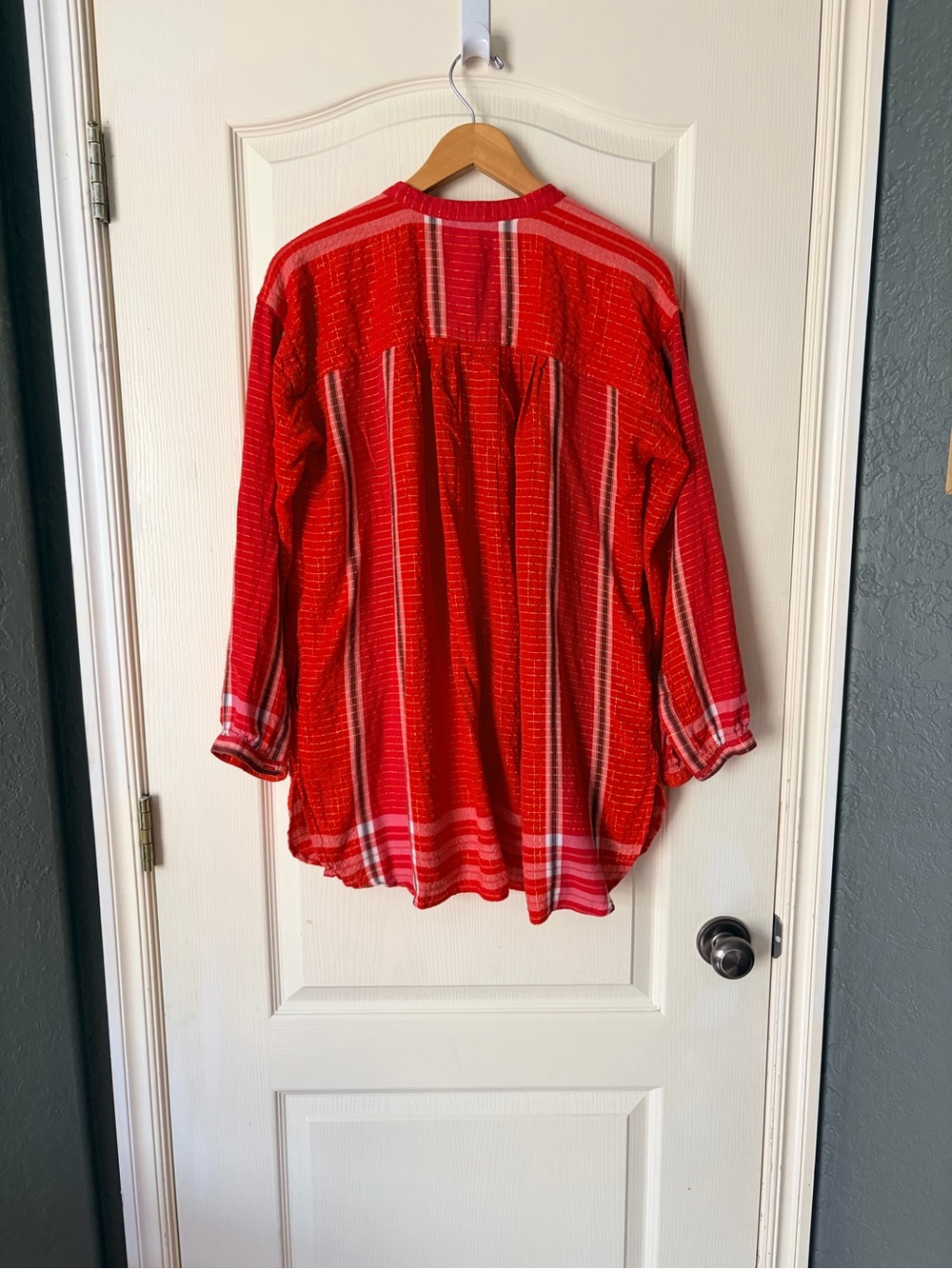 Free People Orange and Gold Long Sleeve Yarn Dye Lurex Tunic Top, Small - Picture 7 of 12